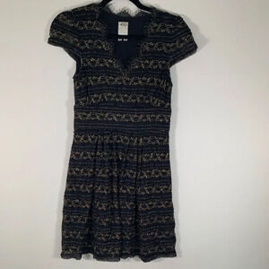 Ali Ra Dress Women’s 0 Black Metallic Gold Cap sleeves Fit + Flare